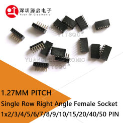 10PCS 1X/2/3/4/5/6/8/9/10/40/50 PIN R/A Single Row Right Angle FEMALE PIN HEADER 1.27MM PITCH Strip Connector PCB Board Socket