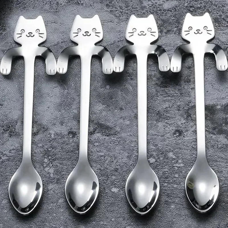 Description Picture 5 of itemStainless Steel Cat Coffee Spoon Mini Cute Cat Shaped Teaspoons Ice Cream Dessert Spoons Scoops Kitchen Tableware Gadgets