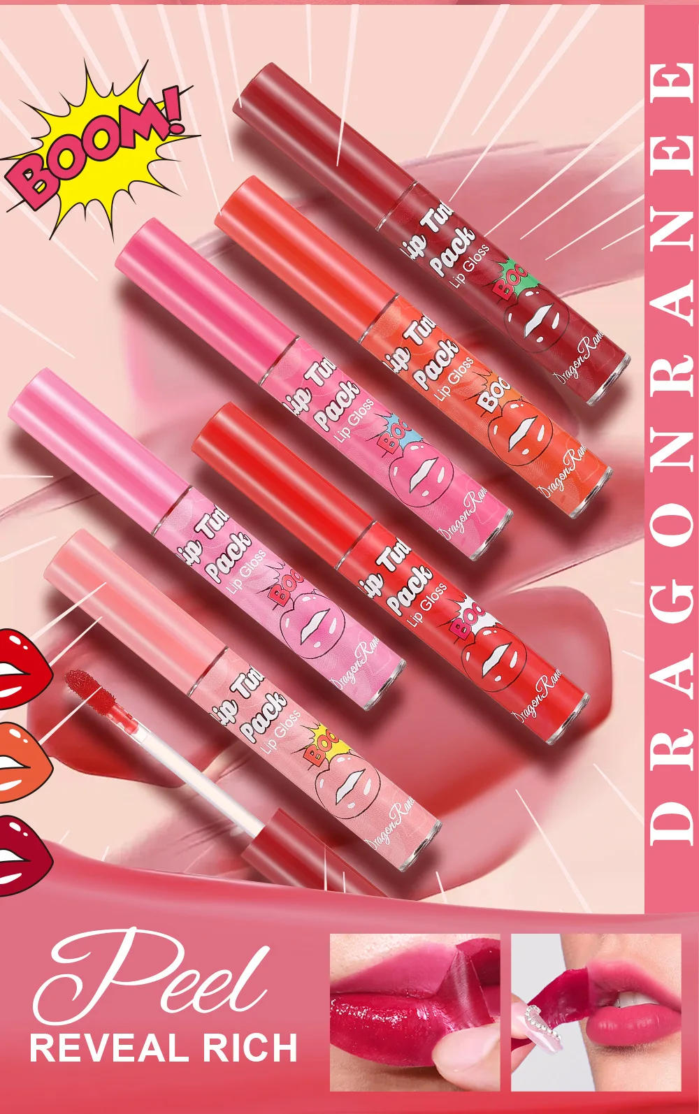 Description Picture 4 of itemWaterproof Peel-off Lip Gloss Red Matte Lip Tinted Long Lasting Easy To Color Lipstick Makeup Tattoo Tear-off Lip Stain Cosmetic