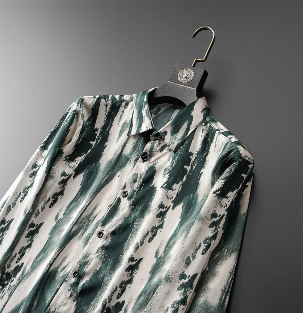 Description Picture 5 of itemChinese Style Ink Printed Shirt for Men Long Sleeve Loose Shirts Fashion Casual Social Party Tuxedo Blouse Streetwear 2024