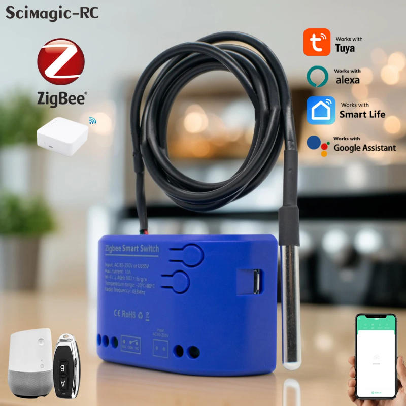 Description Picture 2 of itemTuya Zigbee Smart Temperature Switch 10A 2200W 7-32V 85-250V Automatic Control Temperature Mode Work With Alexa Compatible RF433