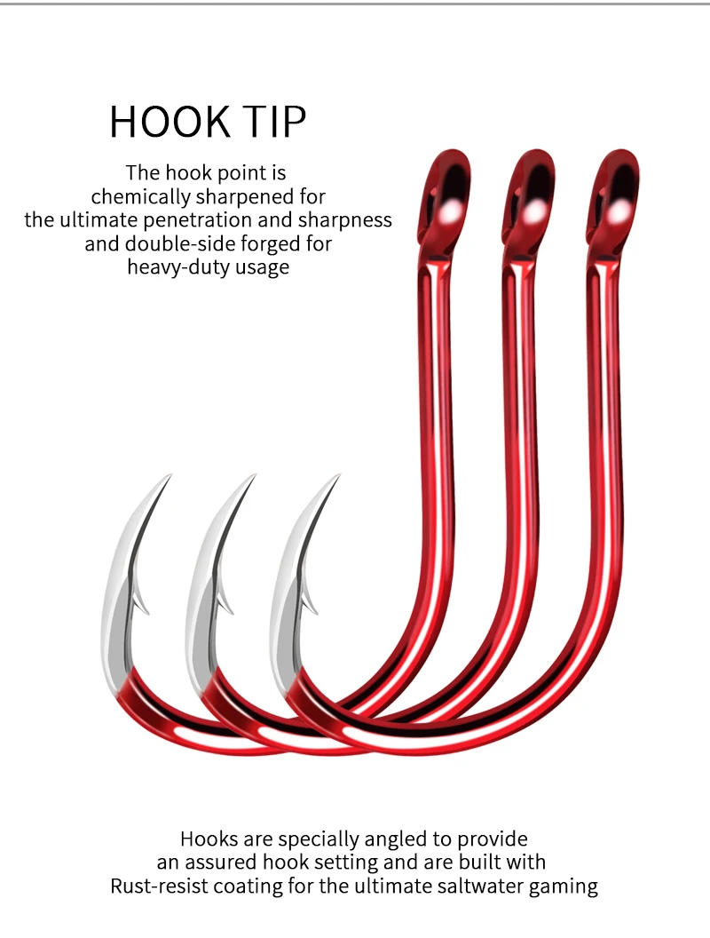Description Picture 4 of itemZYZ 8-35Pcs/Bag Red Fishing Hooks 16 Sizes Sharp Triangular Offset Hook Tip Barbed CHINU Hook Circle Fishing Hooks Tackle