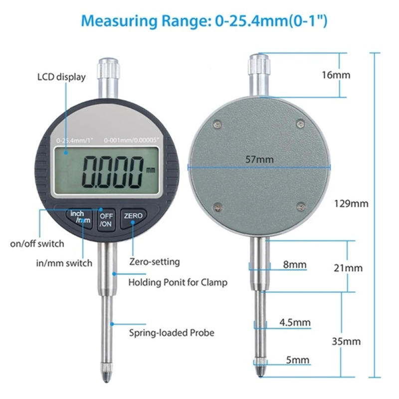 Description Picture 5 of item0.001mm Electronic Micrometer 0.00005" Digital Dial Indicator 0.001mm  0-12.7mm/1inch Test Indicators Electronic Indicator Gauge