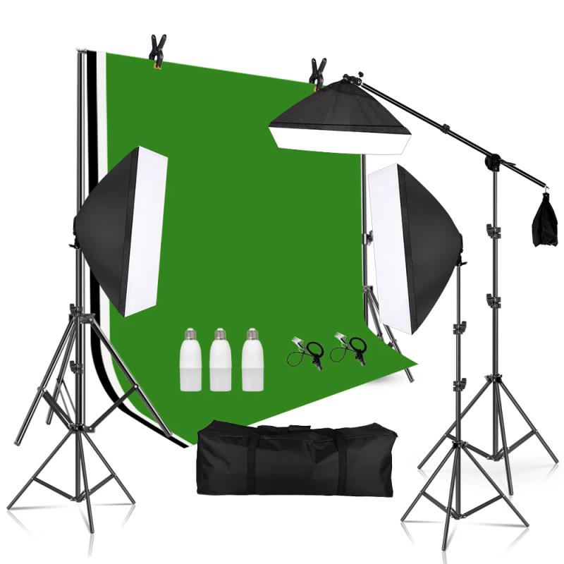Description Picture 2 of itemPhotography Soft Box Continuous Lighting Kits Studio Photo Green Background For Camera With Muslin Backdrops 3 Bulb Accessories