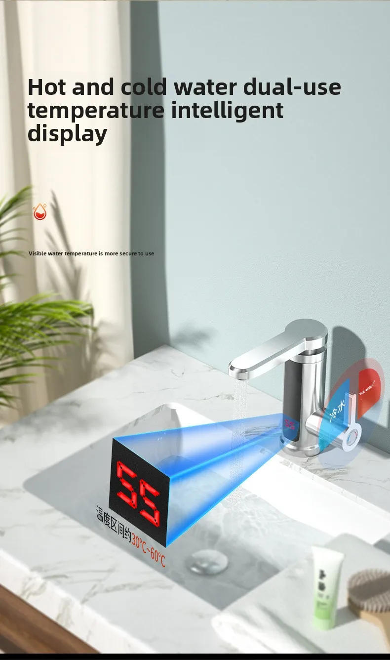 Description Picture 3 of item3000W 220V Electric Kitchen Water Heater 360Â° Heater Cold Heating Faucet Stainless Steel Tap Bathroom Instant Heater Faucet