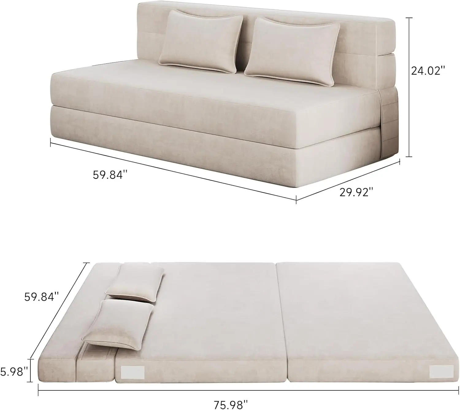 Description Picture 3 of itemFolding Sofa Bed Queen with 2 Pillows, Portable Foldable Sofa Bed for Travel, Trifold Sleeper with Breathable & Washable Cover