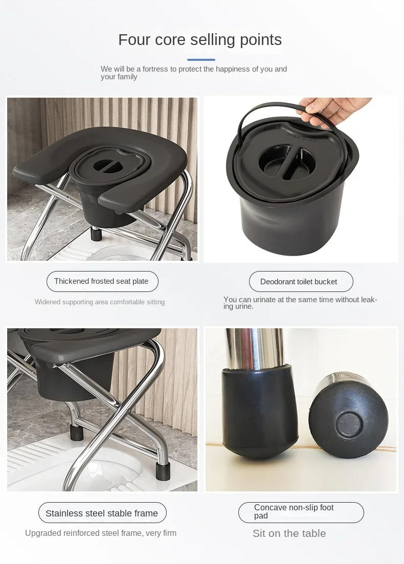 Description Picture 3 of itemFolding U Plate Sitting Stool Chair Pregnant Elderly Toilet Seat Stool Chair Toilet Stool Squat Sit Toilet Stainless Steel