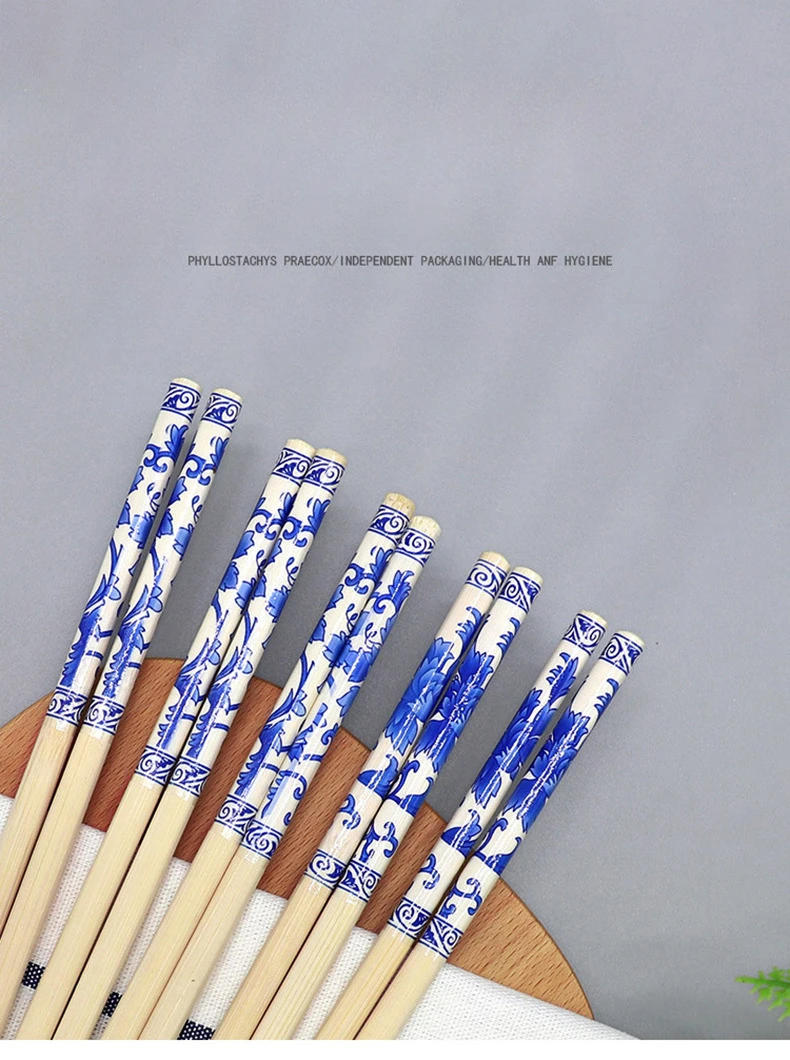 Description Picture 3 of itemDisposable Convenient Chopsticks Commercial Independent Packaging Carbonized Chopsticks Blue and White Bamboo Chopsticks