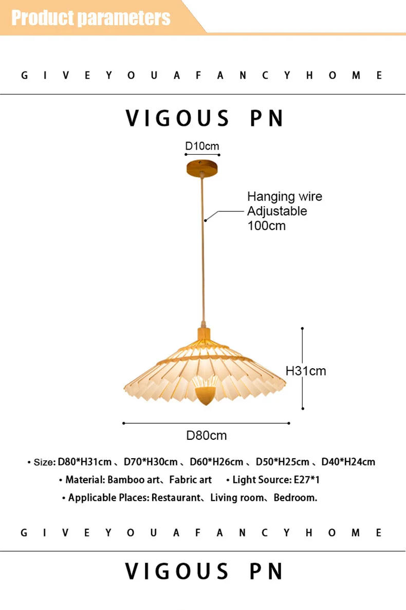 Description Picture 3 of itemWabi-Sabi Style Japanese Handmade Bamboo Umbrella-Shaped Chandelier Living Room Bedroom Restaurant Study Hanging Pendant Lights