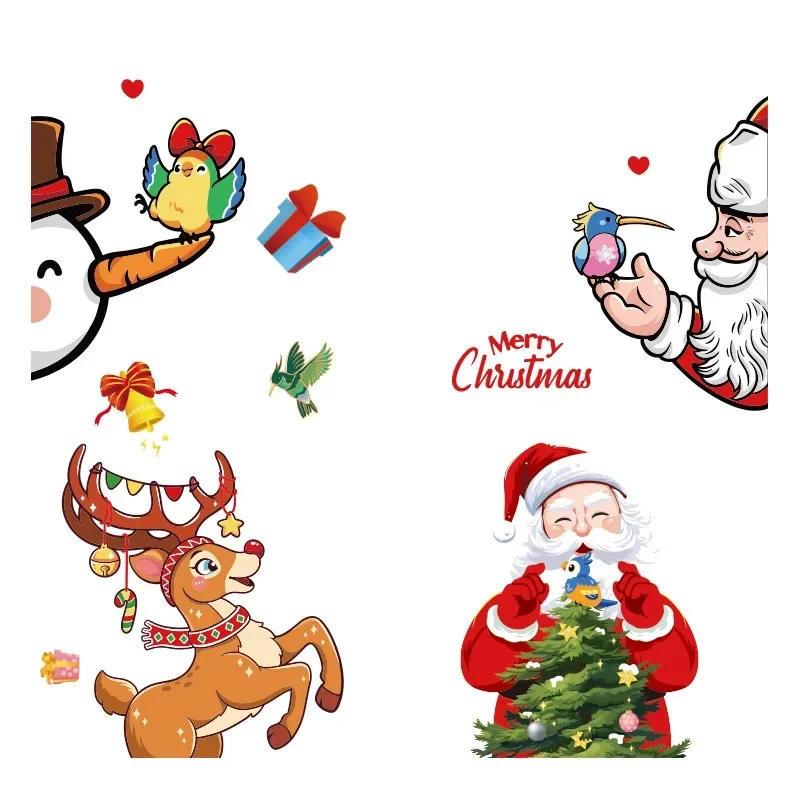 Description Picture 6 of itemChristmas Santa Claus Window Stickers Xmas Tree Hummingbird Glass Wall Stickers Reindeer Snowman White Snow Door Static Stickers
