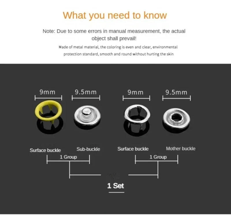 Description Picture 6 of itemPlier Tool 50/100 Set Colorful Metal Sewing Buttons Hollow/Solid Prong Press Studs Snap Fasteners for Installing Clothes Bags