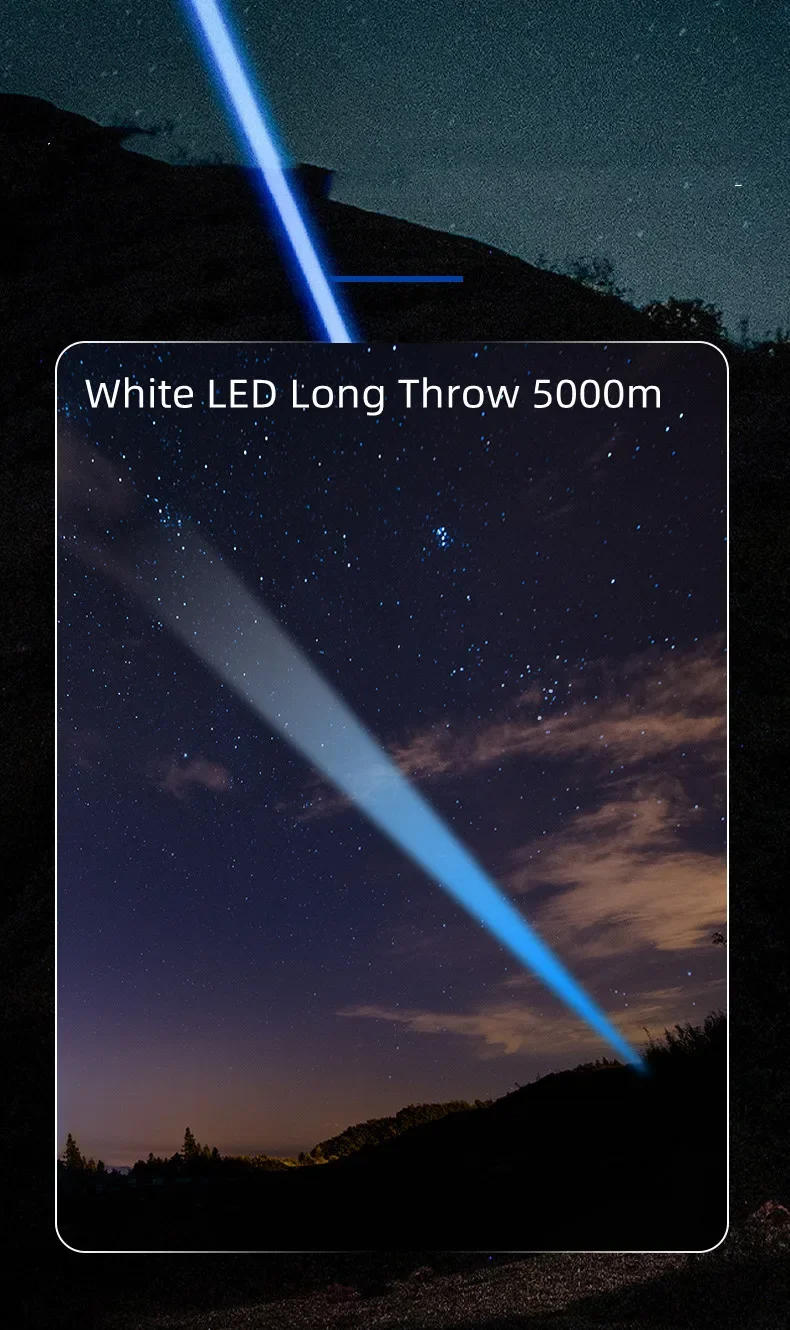 Description Picture 4 of itemSuper Long Range 5KM LED Flashlight Type-C Charging 20000LM Strong Light Tactical Torch Lamp Outdoor Portable Lantern Waterproof