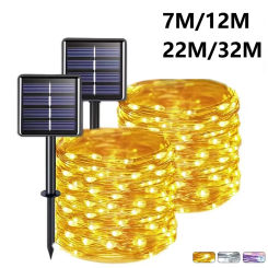 8Modes Outdoor Solar Fairy Lights 7M/12M/22M/32M LED Copper Wire Lights Xmas Lights Waterproof Garden Decoration
