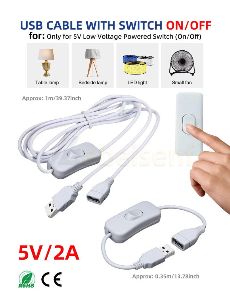 Description Picture 2 of item0.3m 1m USB Switch Cable Male to Female Docking Extension Cable Power Cord with 303 On/Off for PC USB Fan LED Lamp USB Charger
