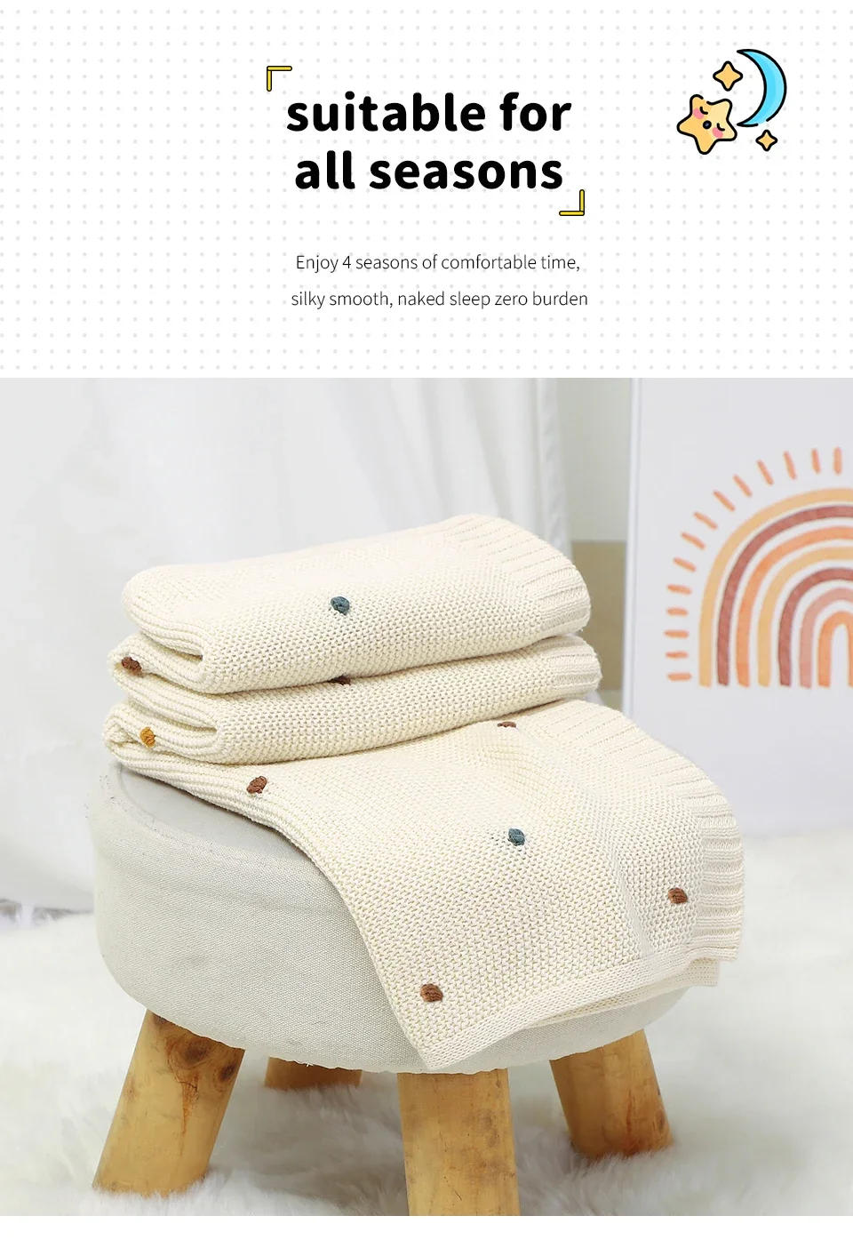 Description Picture 3 of itemKnitted Baby Blankets Newborn Bedding Infant Kids Cotton Muslin Swaddle Wrap Baby Items Stroller Blankets Nap Cover