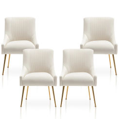 SEYNAR Modern Velvet Dining Chairs Set of 4, Upholstered Barrel Pleated Side Accent Chair for Bedroom,Living Room