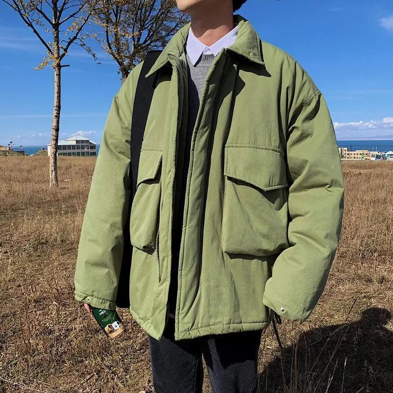 Description Picture 5 of itemWinter Thickened Workwear Cotton-padded Overcoat Men's Handsome Loose Casual High Street Parkas Men Tops Male Clothes