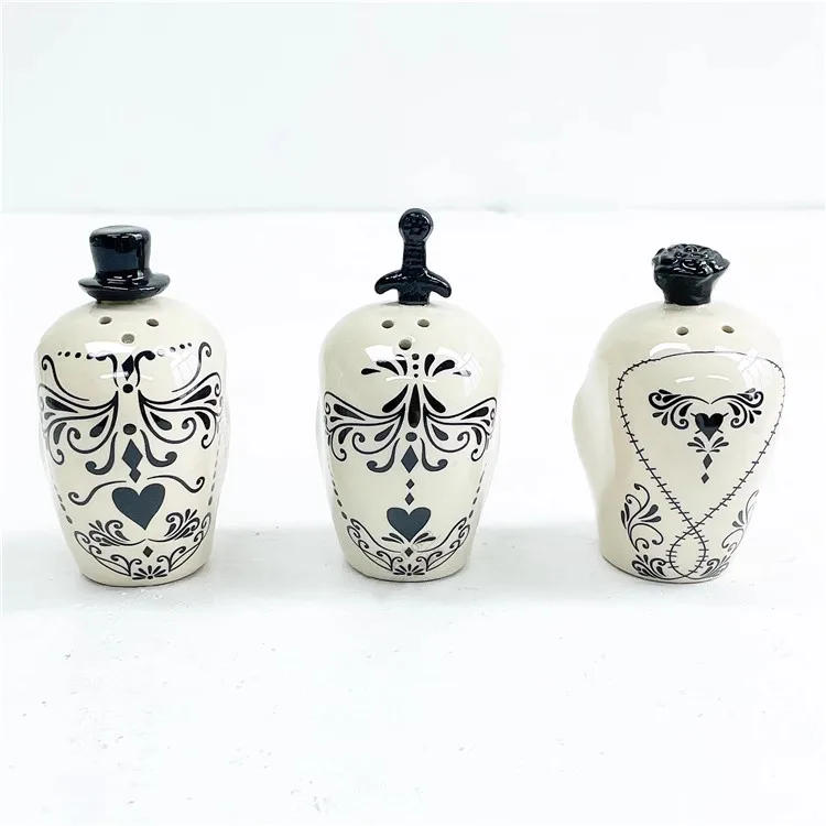 Description Picture 5 of itemSkull Shape Ceramic Spice Bottle Halloween Seasoning Jar  Pepper Shaker Jar Salt Shaker  Spice Container Set Home Decor