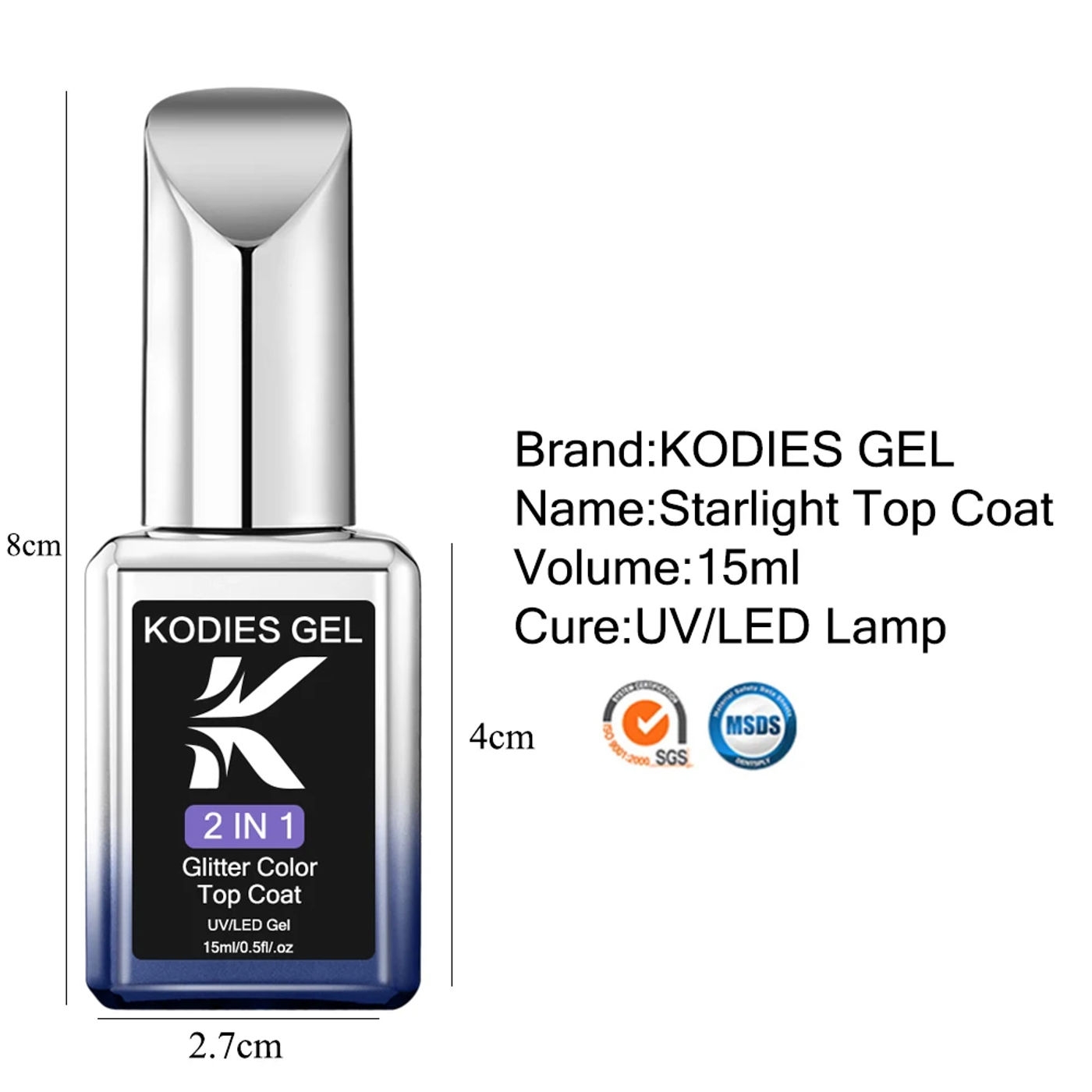 Description Picture 3 of itemKODIES GEL 15ML Gel Nail Polish Glitter Top Coat No Wipe 2 IN 1 UV Mermaid Holo Laser Gold Topcoat Hybrid Varnish for Manicure