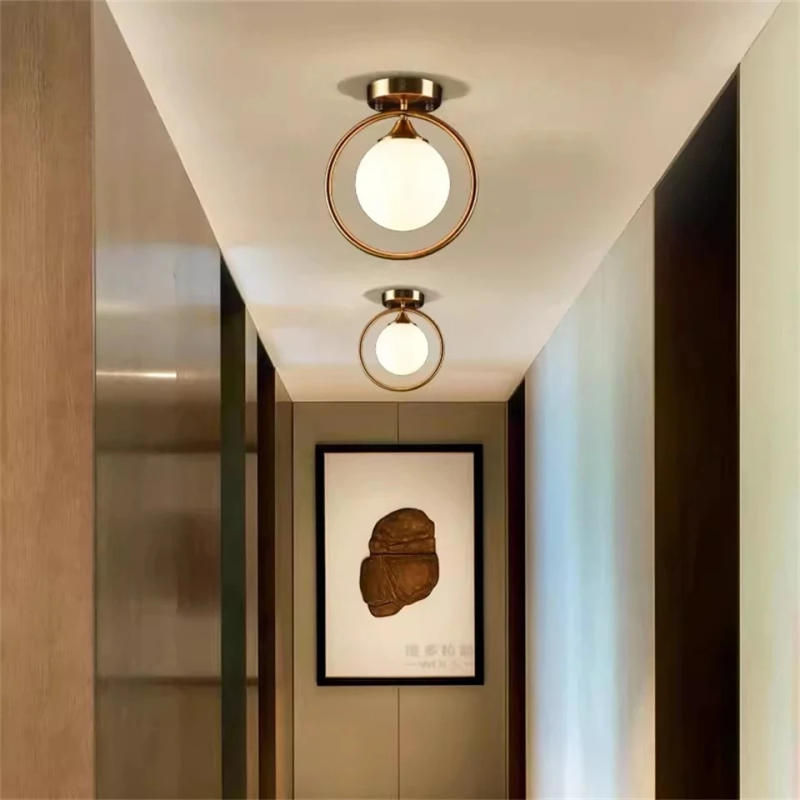 Description Picture 5 of itemNordic Circular luster led Ceiling Chandelier Glass Ceiling Lamp for Corridor Foyer Home Decor Ceiling Lights Fixtures luminaria