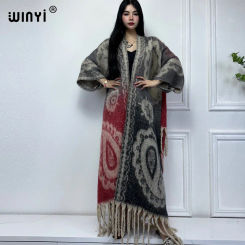 WINYI winter clothes women new Cashew print tassels Luxury Fur Loose OverCoat Thick Warm long down coat Europe cardigan jacket