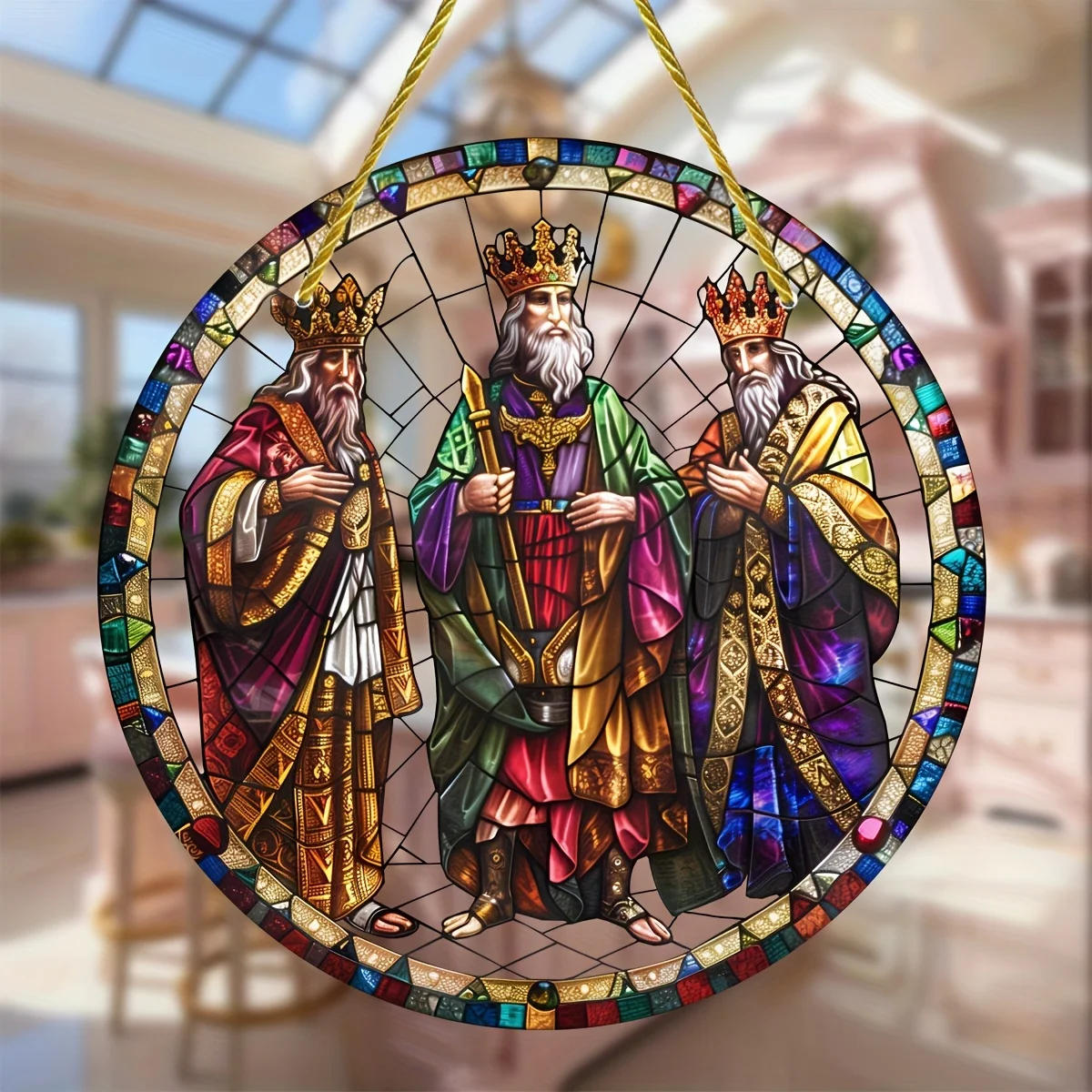 Description Picture 6 of itemThree Wise Men Stained Glass Suncatcher,Round Acrylic Hanging Panel,Multi-Seasonal Door&Window Decor,Garden,Office,Birthday Gift