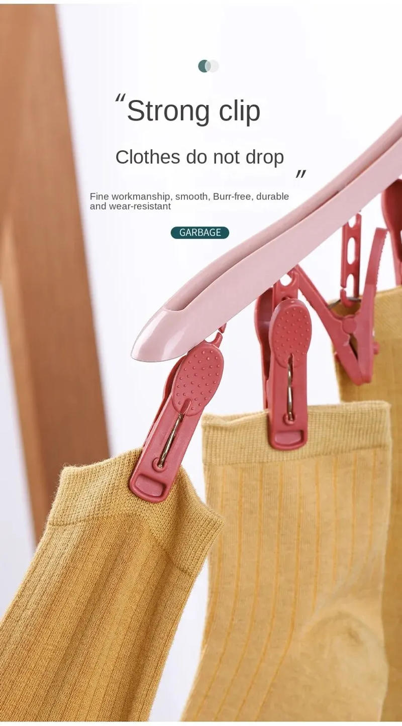 Description Picture 5 of item1PC Multifunctional Windproof Drying Rack with 8 Clips for Clothes Underwear Socks Candy-Colored Plastic Clothes Hanger