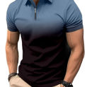 2024 summer men's new short-sleeved striped zipper Polo shirt, men's slim sports lapel casual shirt Polo shirt.