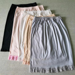 Ladies Elastic Waist Half Skirt Petticoat Short Dress Female Milk Silk White Lace Commuter Office Woman Anti-Empty