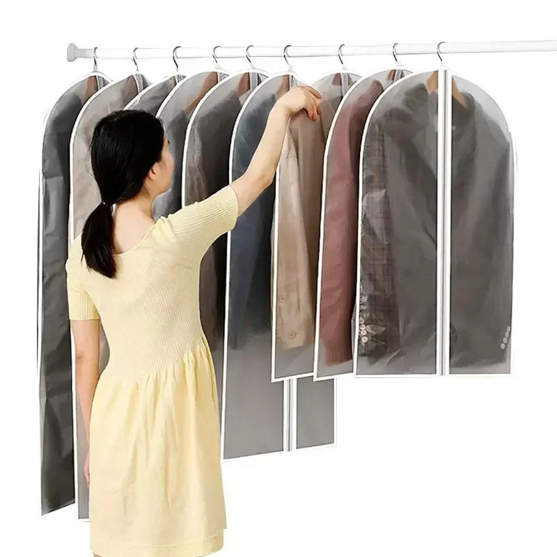 Description Picture 4 of item1/3/5/10PCS Washable Clothes Hanging Dust Cover Wedding Dress Cover Suit Coat Storage Bag Wardrobe Hanging Clothing Organizers