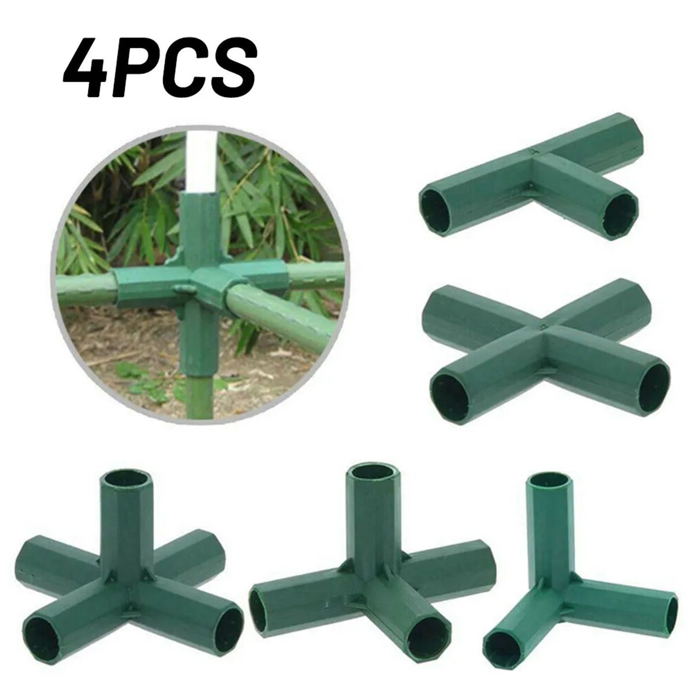 Description Picture 2 of item4Pcs Greenhouse Frame Building Connector Green 16-17mm Outdoor Garden Structure Pole Joint Adapter Plastic 3 4 5 Way Connector