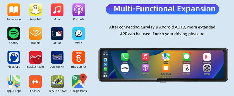 Description Picture 5 of item4K Rearview Mirror Carplay & Android AutoWifi Video Recorder 10/12Inch Dash Cam for Car DVR GPS Navigation Reversing Camera