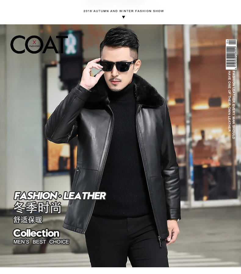Description Picture 2 of itemGenuine Leather and Fur Coat Men Natural Sheepskin Real Mink Linner Jackets for Man Mid Long Warm Men's Winter Jacket Jaquetas F