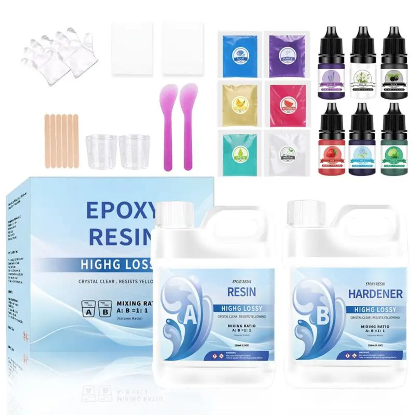 Description Picture 5 of item500/1000ml 1:1 AB Epoxy Resin Glue Set High Adhesive Hardener Crystal Glue Kits For DIY Resin Mold Jewelry Making Supplies