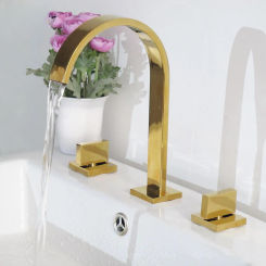 Basin Chrome/gold/black Deck Mounted Square Brass Bathroom Sink Faucet 3 Hole Double Handle Hot And Cold Water Tap