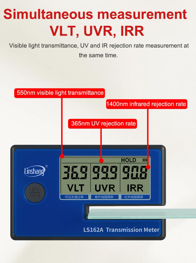 Description Picture 5 of itemTint Meter Solar Film Tester LS162A UV 365nm and IR 1400nm VLT Simple Operation Parallel Optical Path 8mm Measuring Thickness