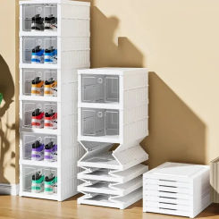 Foldable Shoe Storage Box for Closet Multi Layer Cubby Shoes Rack Stackable Dustproof Transparent Living Room Sneaker Cabinet