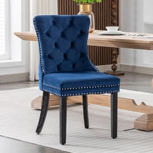 Description Picture 5 of itemBlue,Velvet Dining Chairs Set of 4, Upholstered High-end Tufted Dining Room Chair with Nailhead Back Ring Pull Trim Solid Wood L