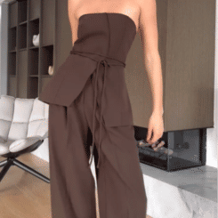 Slim Lace-up Split Tube Top Pants Set Women's Sexy Strapless Backless Vest Loose Wide Leg Trousers 2025 Summer New Lady Outfits