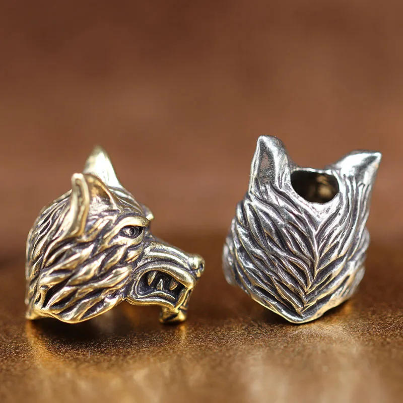 Description Picture 6 of itemGrey Wolves Head Sculpture Brass Knife Bead Outdoor EDC Umbrella Rope Pendant DIY Paracord Bracelet Accessories Lanyard Hangings