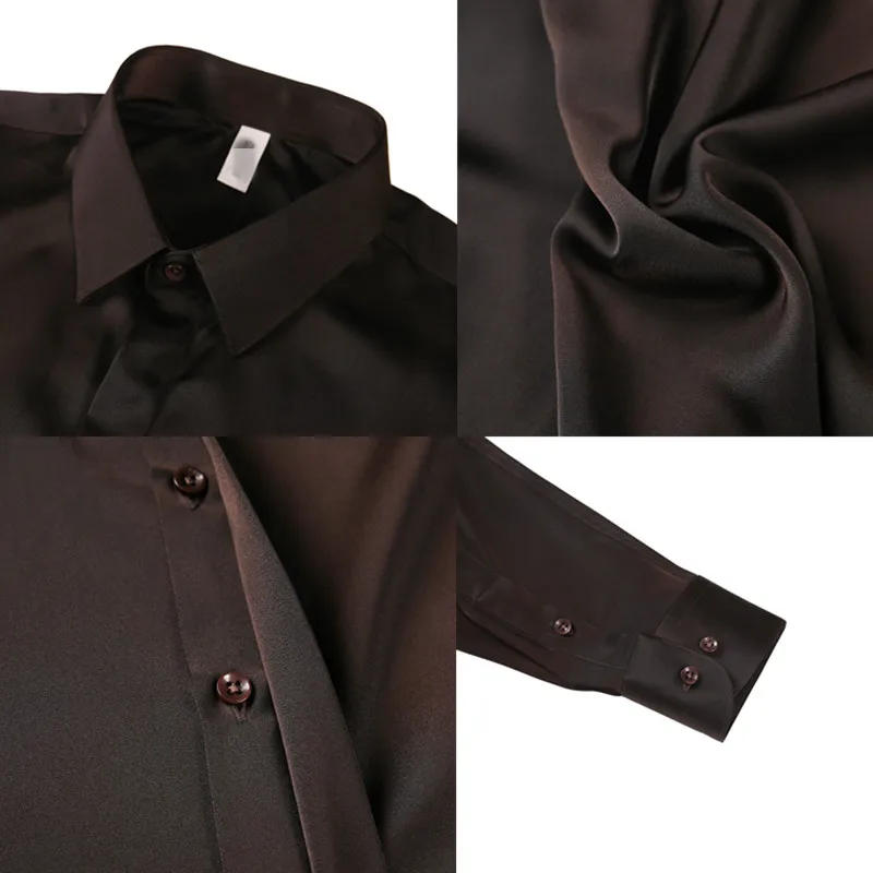 Description Picture 4 of itemHigh Quality Solid Color Shirt for Men Long Seeve Casual Business Formal Dress Shirts Slim Fit Social Party Tuxedo Blouse 2023