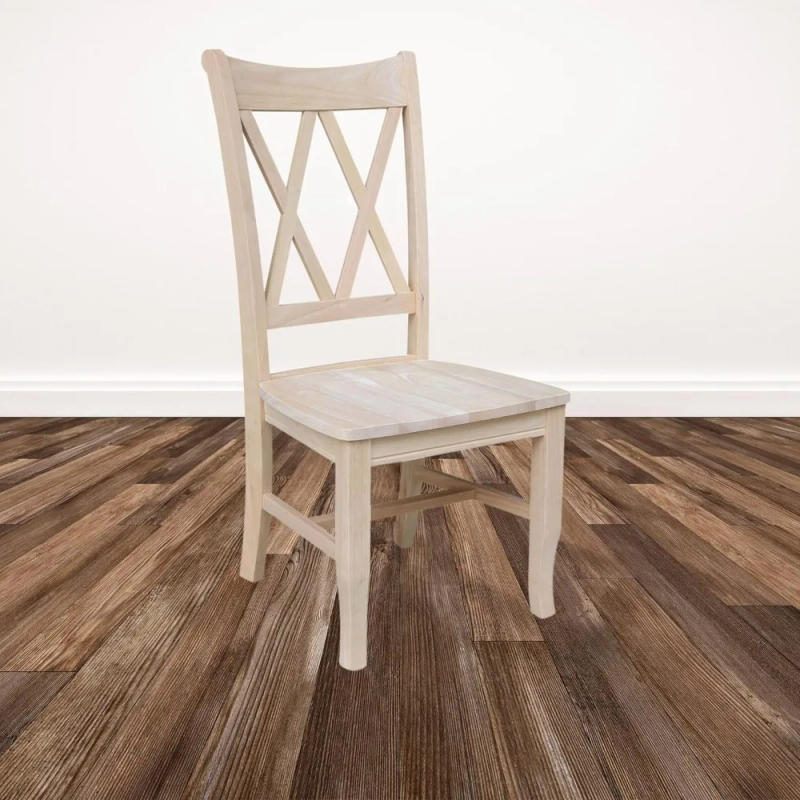 Description Picture 3 of itemSet of Two Double X-Back Dining Chair, 19.9"W x 22"D x 41.3"H, Wood Unfinished