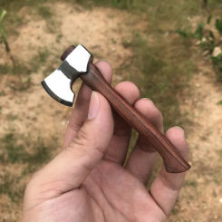 Dropship 1PCS Stainless Steel Sharp Blade Mini Axe Wooden Handle Fixed Blade Knife Outdoor Camping Survival Tool