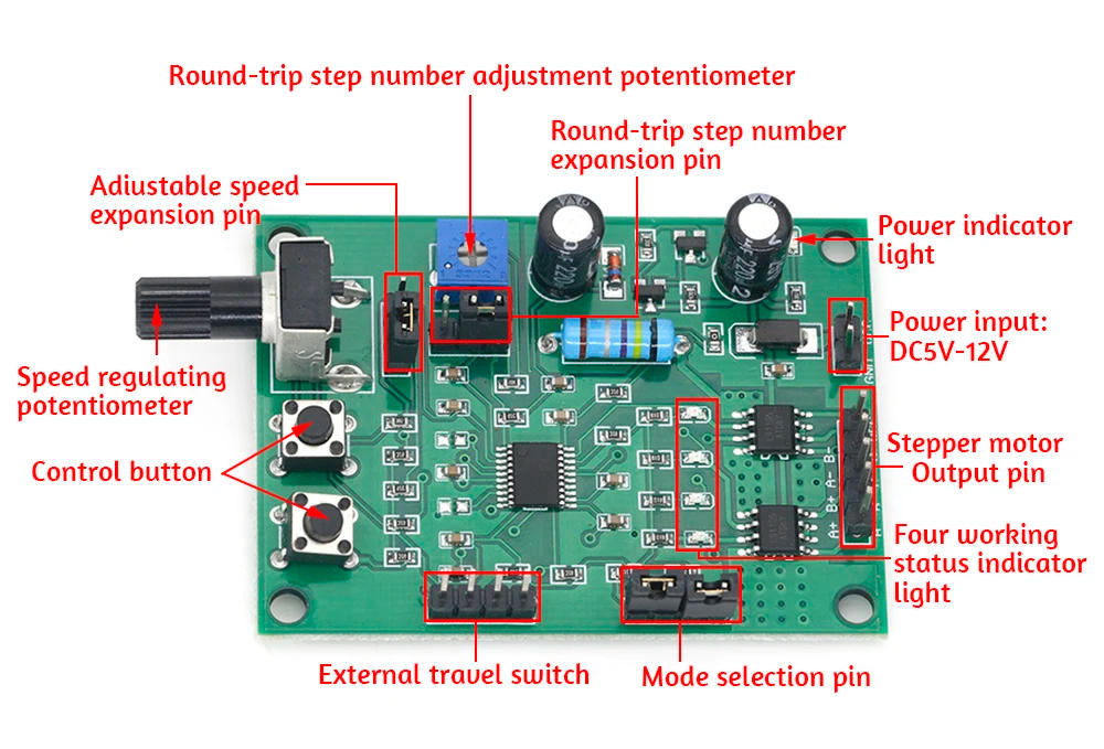 Description Picture 2 of itemDC 5V-12V 6V Stepper Motor Driver Mini 2-phase 4-wire 4-phase 5-wire Multifunction Step Motor Speed Controller Module Board