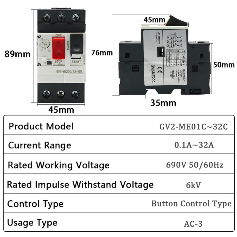 Description Picture 3 of itemMotor Starter GV2ME Series Motor Protector Motor Circuit Breaker Push Button 3P Thermal Magnetic Type Motor Breaker MPCB Factory