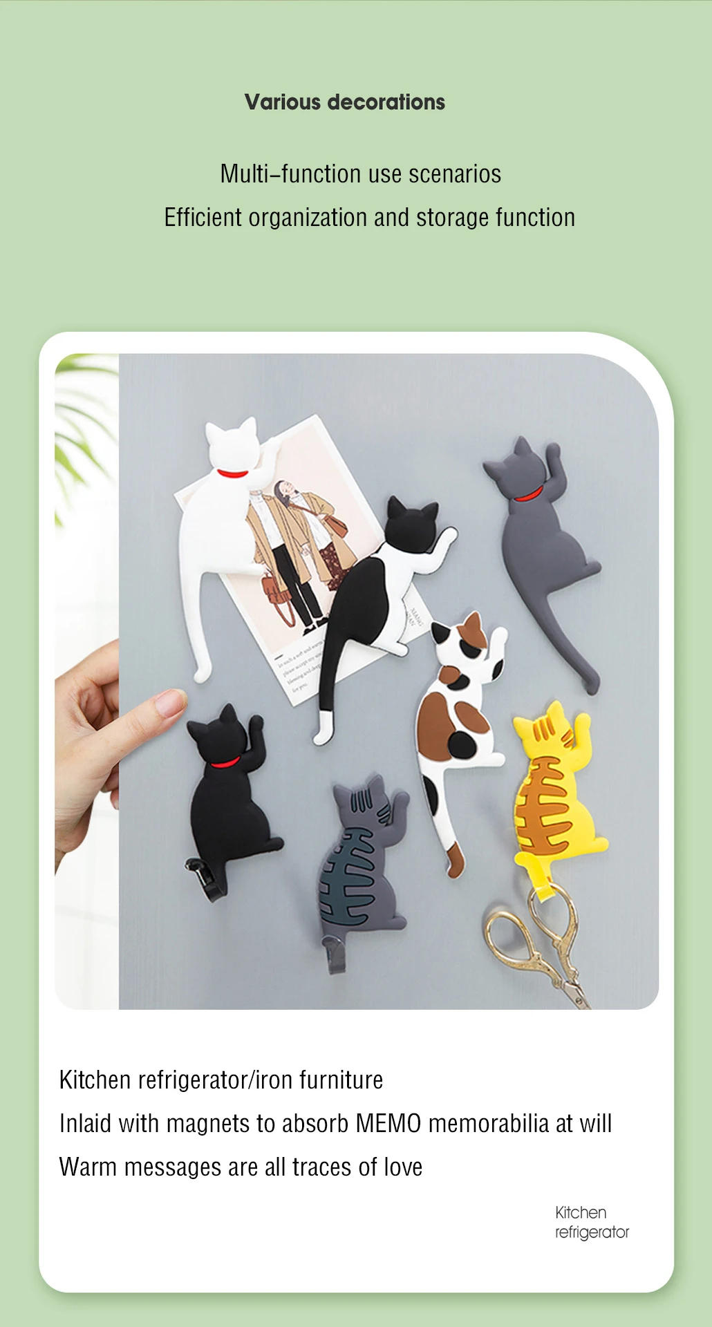 Description Picture 4 of itemFridge Magnet Hook strong magnetic hook traceless removable Japanese creative cartoon cat tail refrigerator sticker hook