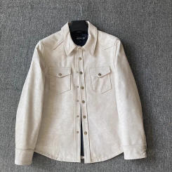 YR!Free shipping.2024 Brand Vintage style real sheepskin shirt.Men slim fit genuine leather coat.narural leather jacket.fashion