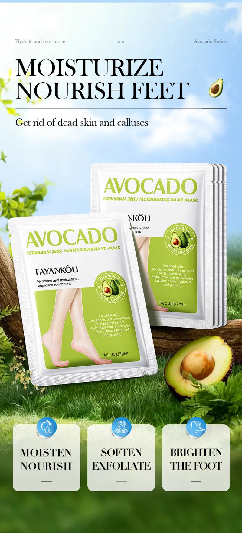 Description Picture 5 of item5 Pairs Avocado Exfoliating Foot Mask Feet Pedicure Remove Dead Skin Moisturizing Foot Exfoliator Feet Masks Skin Care Products