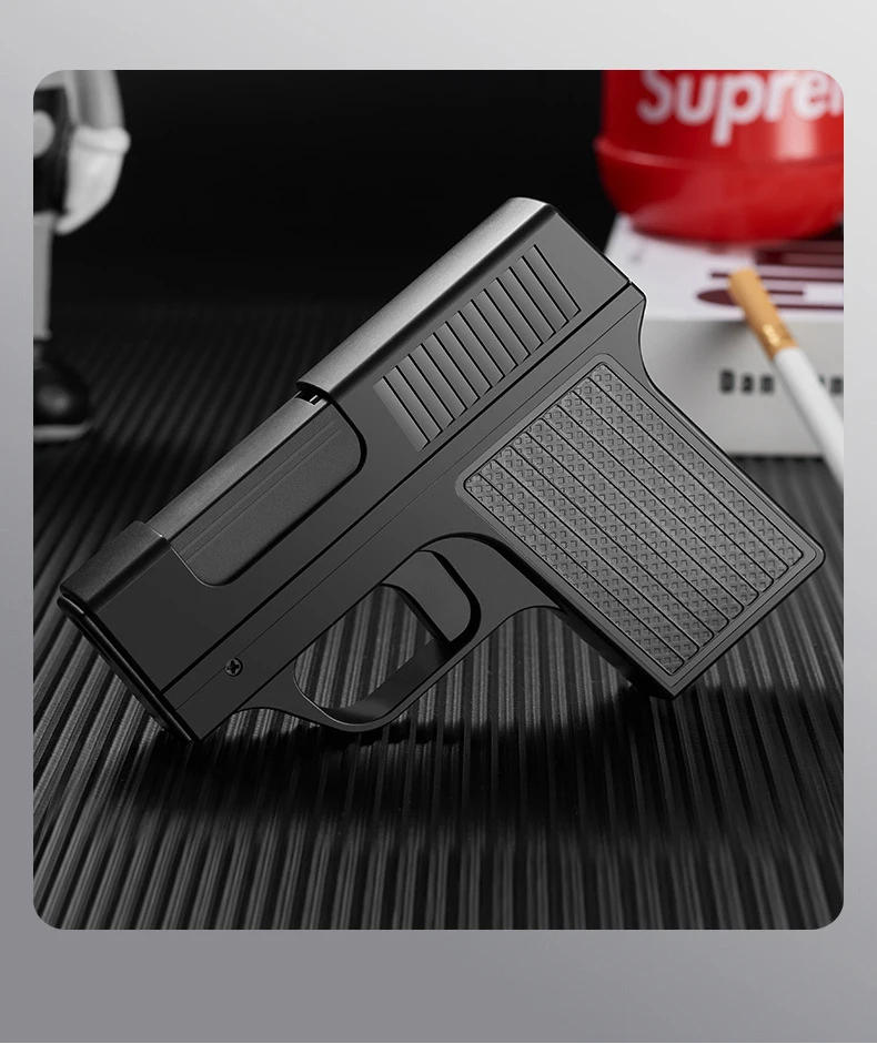 Description Picture 5 of itemPistol-shaped Waterproof Lighter 10PCS Cigarette Box Turbine Can Switch Blue Red Flame Metal Creative Butane Lighters Gadgets