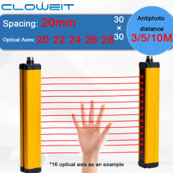 Cloweit Safety Light Curtain APS30 3/5/10M Protect Photoelectric Switch Area Sensor 20-28 Beams 20mm Grating Security Device 24V